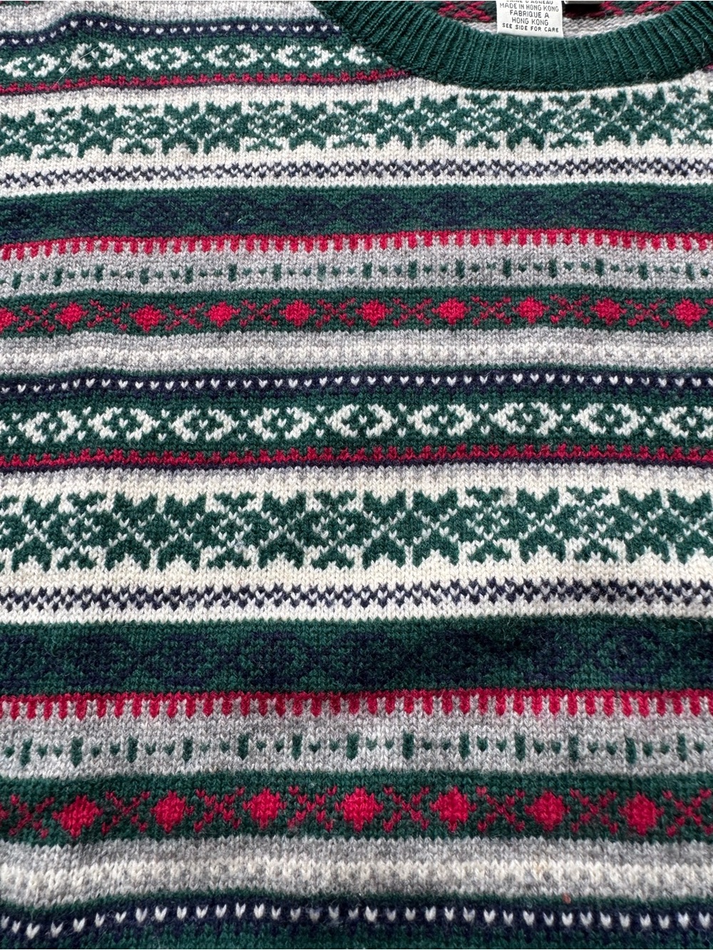 Eddie Bauer Fair Isle Crewneck Lambswool Sweater Size Large Nordic pattern green - Picture 2 of 8